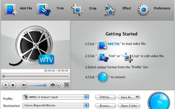 Screenshot of Bigasoft WTV Converter for Mac