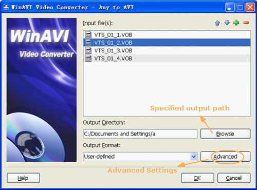 Input vob files to convert vob to avi with WinAVi Video Converter - screenshot 